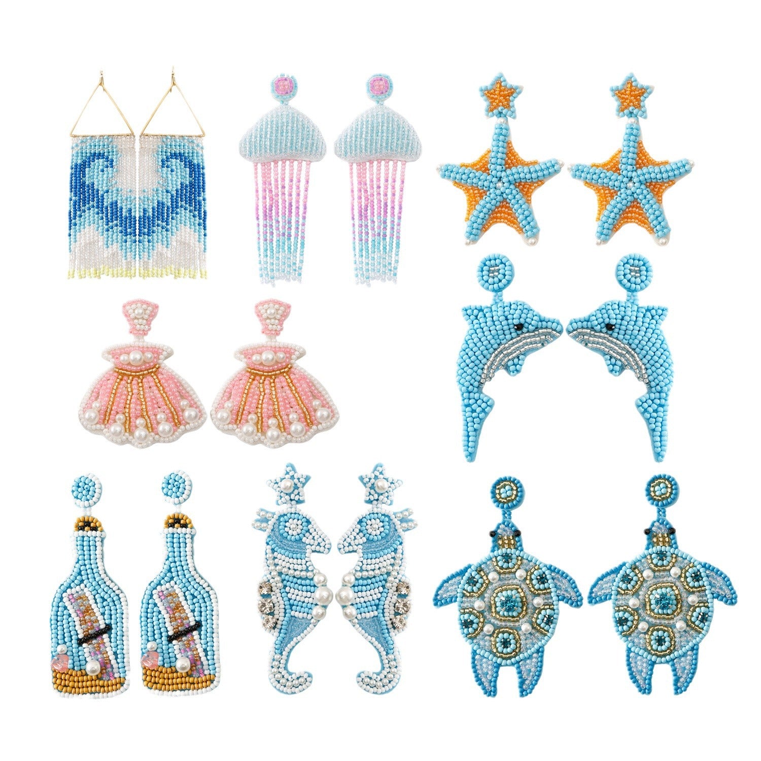 Wholesale Holiday-inspired hand-beaded Bohemian rice bead earrings